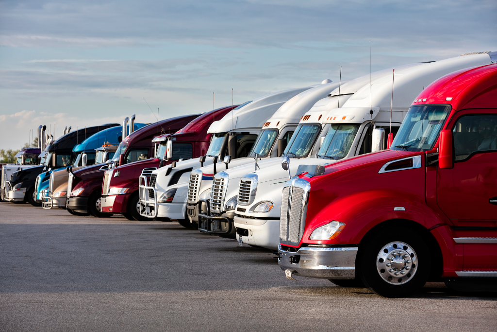 Group of commercial fleet trucks 